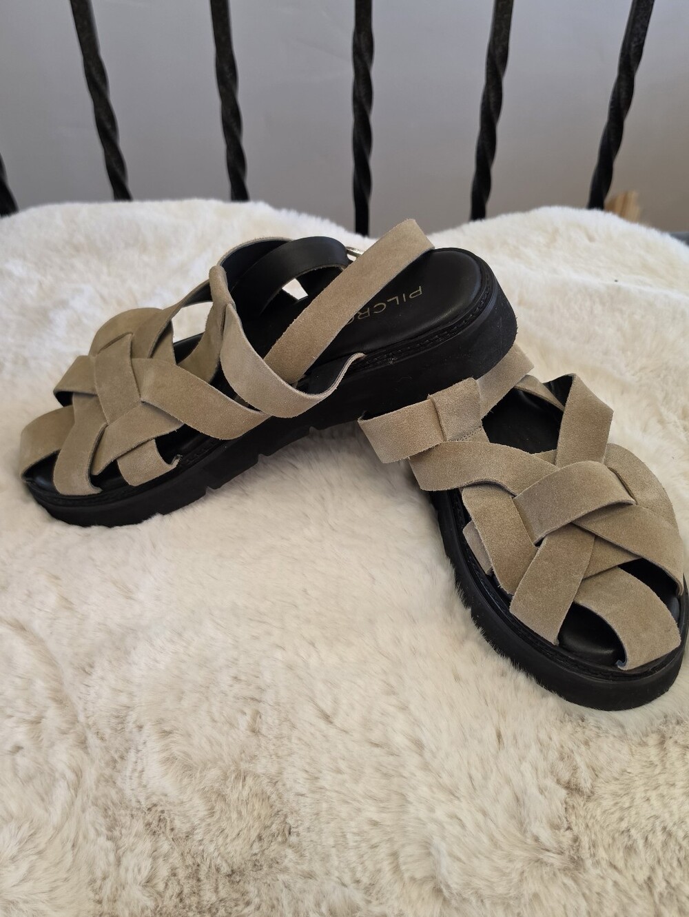 Pilcro Taupe Suede Fisherman Woven Slingback Sandals - Picture 3 of 4
